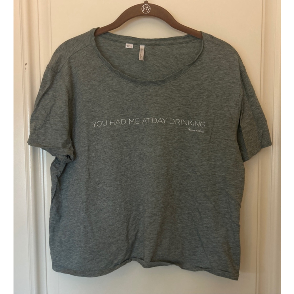 Women’s Travis Mathew Green Gray "You Had Me At Day Drinking" Short Sleeve Tee L